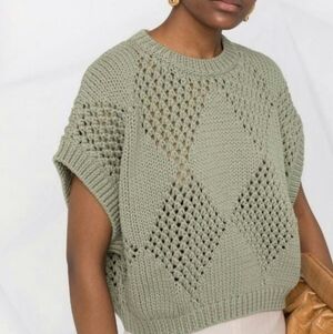 Brunello Cucinelli Open Knit Diamond Patterned Crewneck Oversized SS Jumper